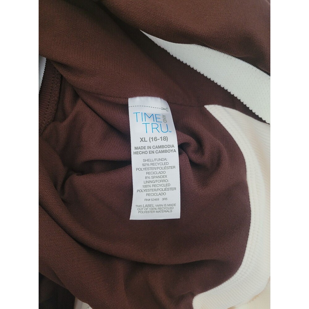 NWT Time and Tru Brown Cream Colorblock Twist Front One Piece Swimsuit XL 16-18 - Picture 5 of 6
